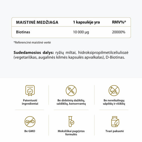 Biotinas plaukams, B7 vitaminas sudėtis