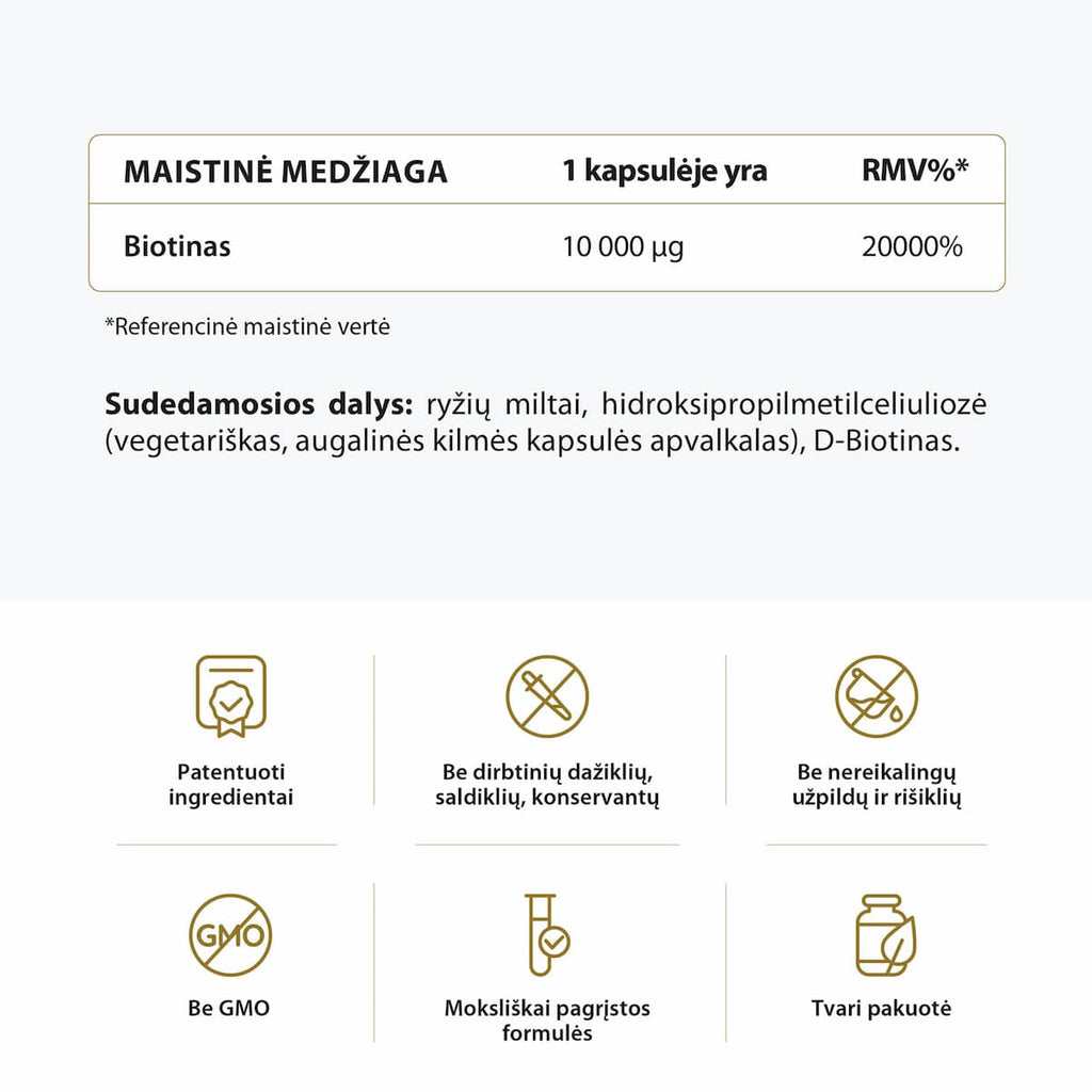 Biotinas plaukams, B7 vitaminas sudėtis