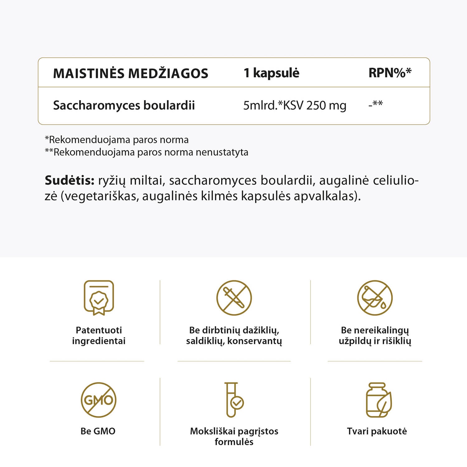 Probiotikų saccharomyces boulardii sudėtis