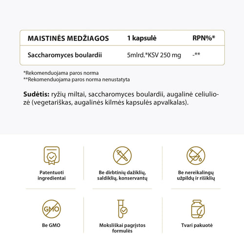 Probiotikų saccharomyces boulardii sudėtis