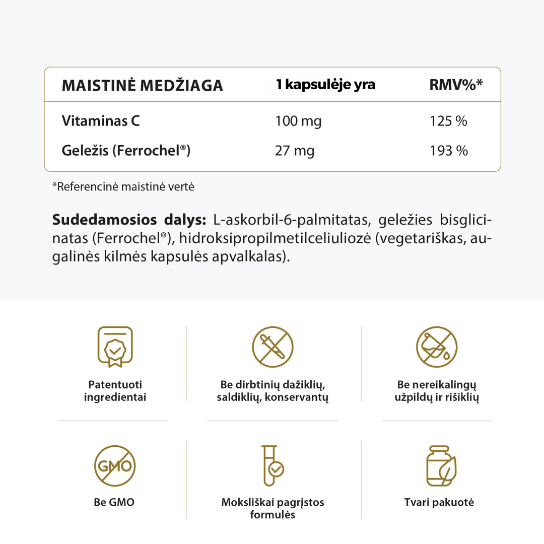 Bioaktyvi Geležis Ferrochel® su Vitaminu C