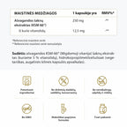 Ašvaganda KSM-66 sudėtis lentelė, maistinės medžiagos kapsulėje