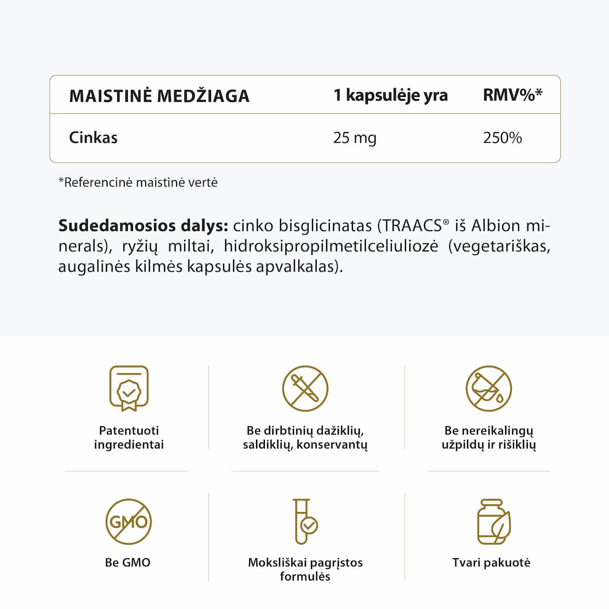 Cinko maisto papildas sudėtis