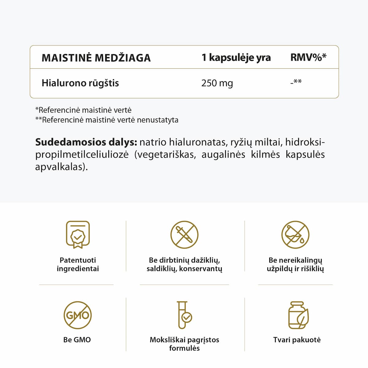 geriama hialurono rūgštis kapsulės sudedamosios dalys