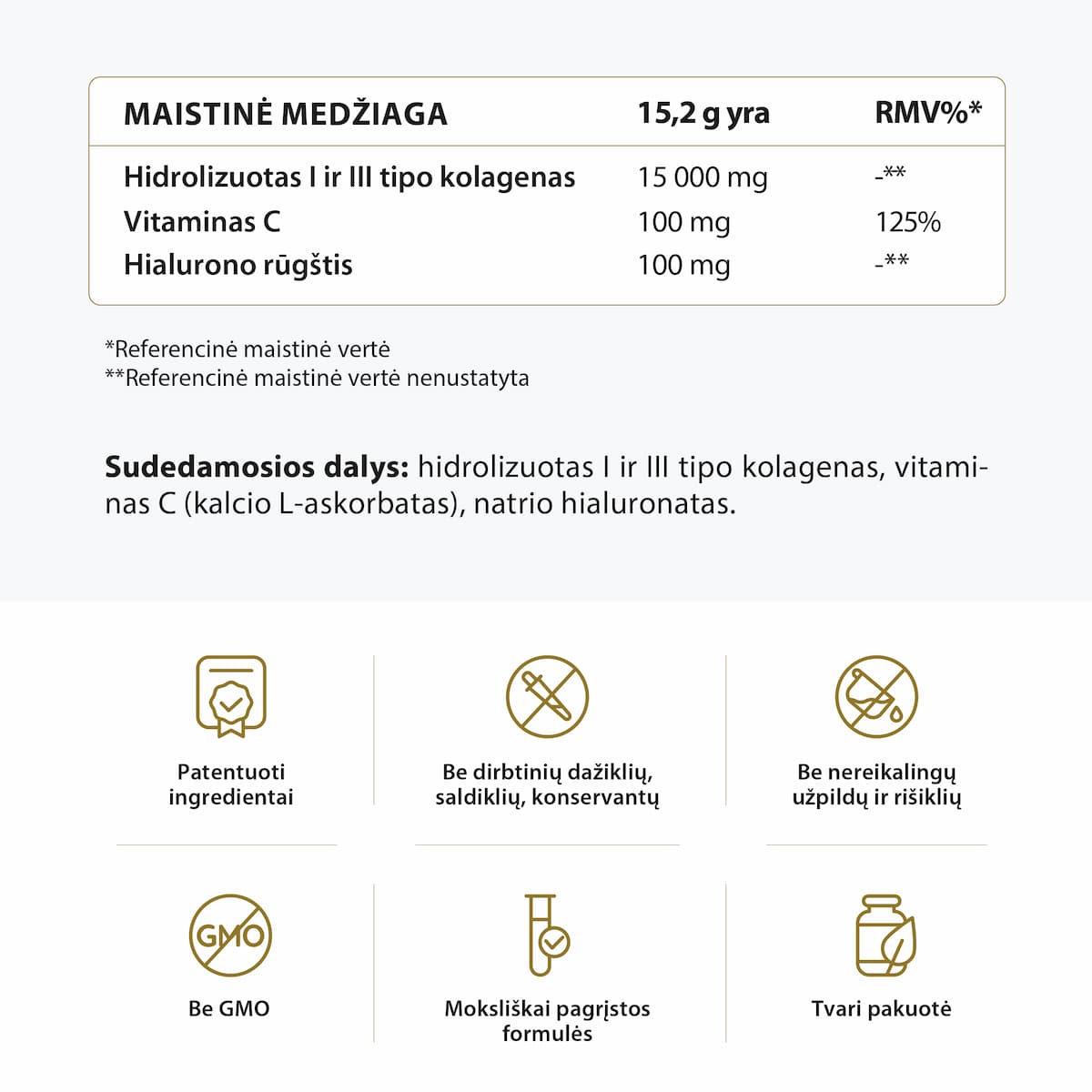 Maisto papildo kolageno 15000 sudėtis