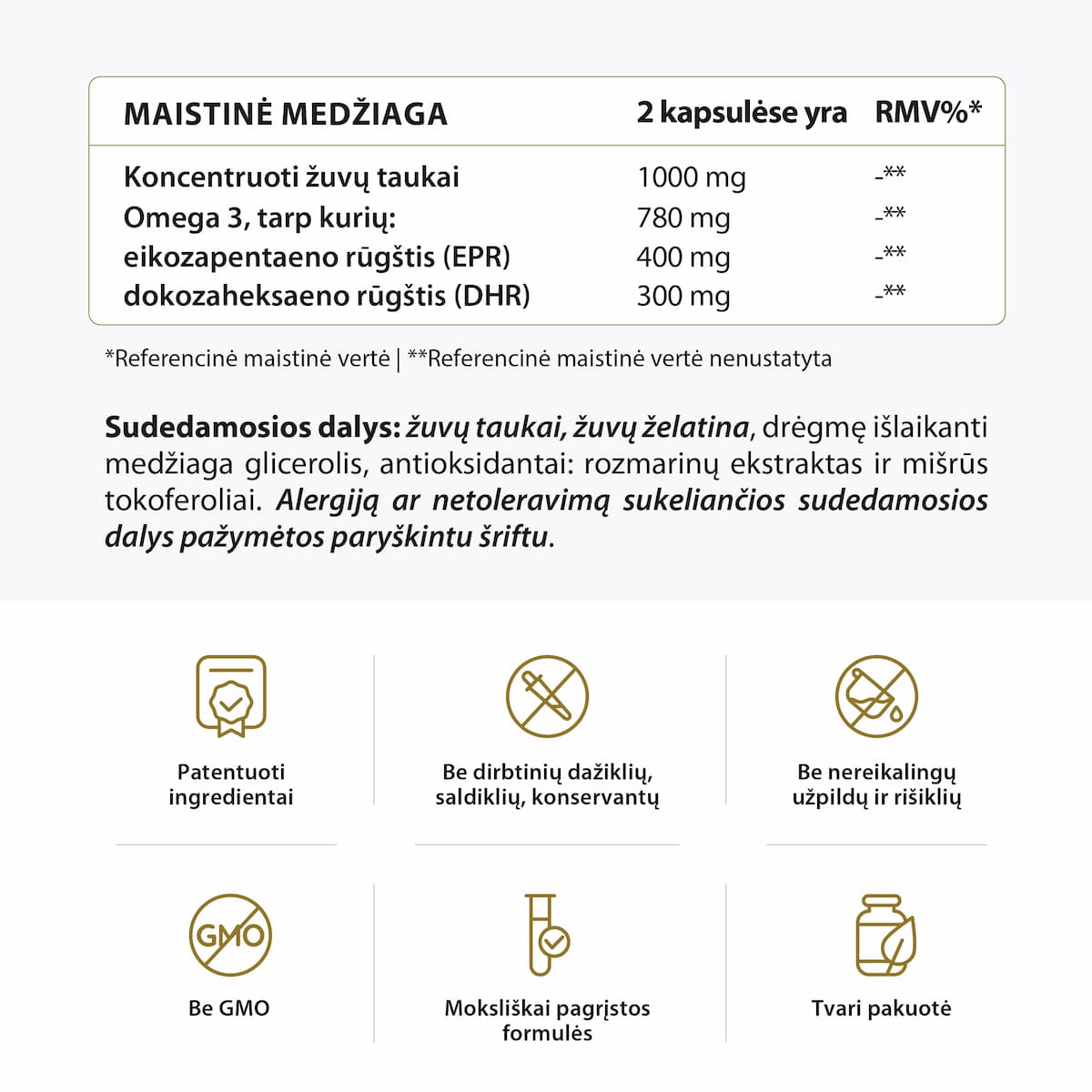 Omega-3 žuvų taukai sudėtis